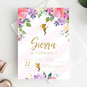 7th Birthday Invitation INSTANT DOWNLOAD seventh birthday invite Editable Fairy Birthday Invite, Girls Invite, Fairies, Magic