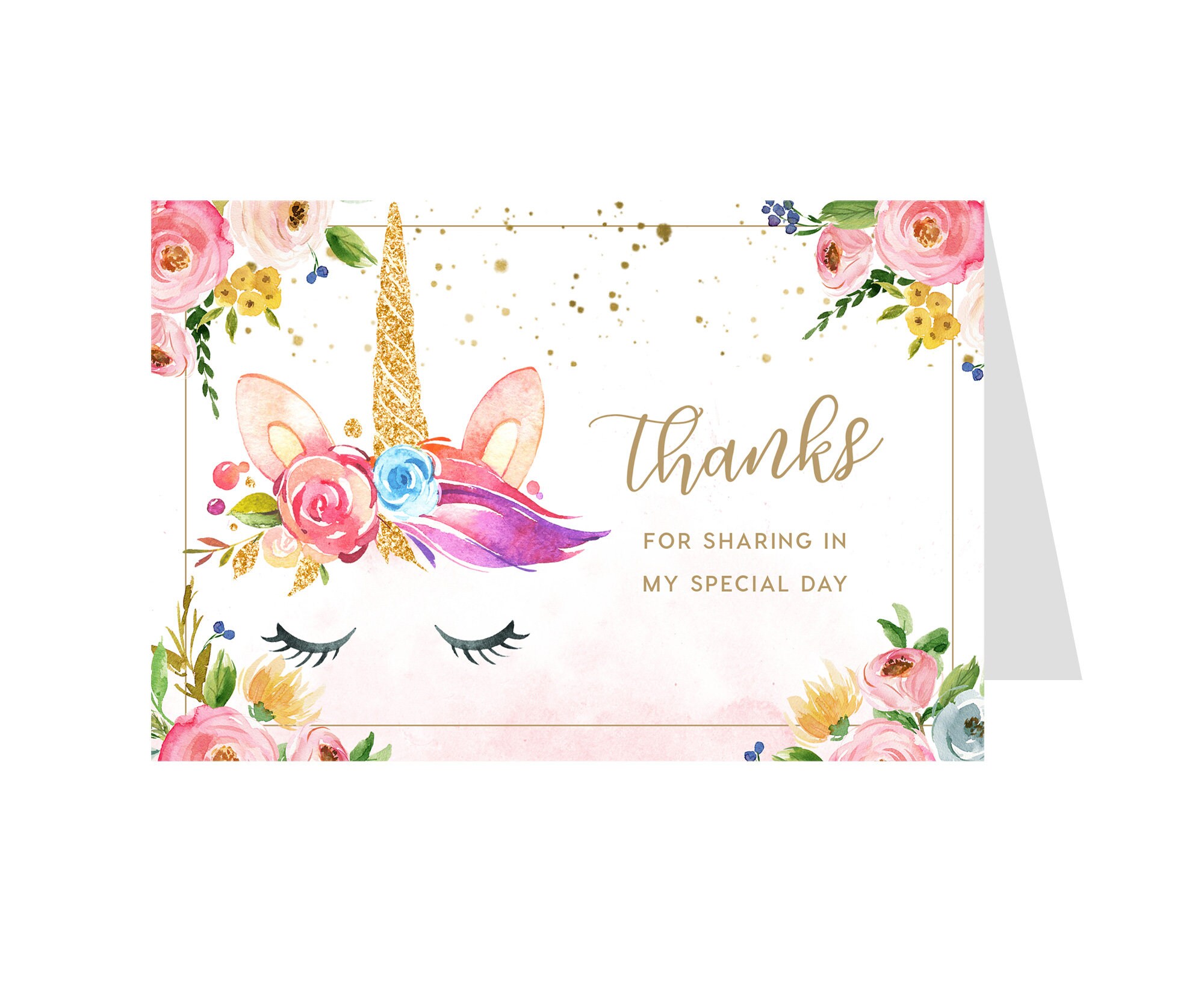 unicorn thank you card instant download printable thanks note etsy