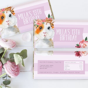 Chocolate Bar Wrapper INSTANT DOWNLOAD Chocolate Wrappers, Candy Bar Label, Printable, Editable, Birthday, Labels, Guinea Pig