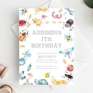 7th Birthday Invitation INSTANT DOWNLOAD seventh birthday invite Editable Lady Bug Birthday Invite, Girls Birthday, Bugs, Animals, Lady Bird