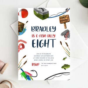 8th Birthday Invitation INSTANT DOWNLOAD eighth birthday invite, Editable Fishing Birthday Invite, Boys Birthday, Gone Fishing, Fishing Rod