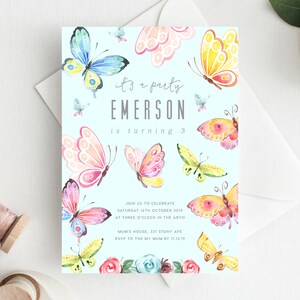 3rd Birthday Invitation INSTANT DOWNLOAD third birthday invite, butterfly party, butterflies, bugs, butterfly kisses