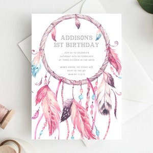 1st Birthday Invitation INSTANT DOWNLOAD first birthday invite, Wild One Birthday Invite, Girl's, Wild West, Teepee, Dreamcatcher Invite