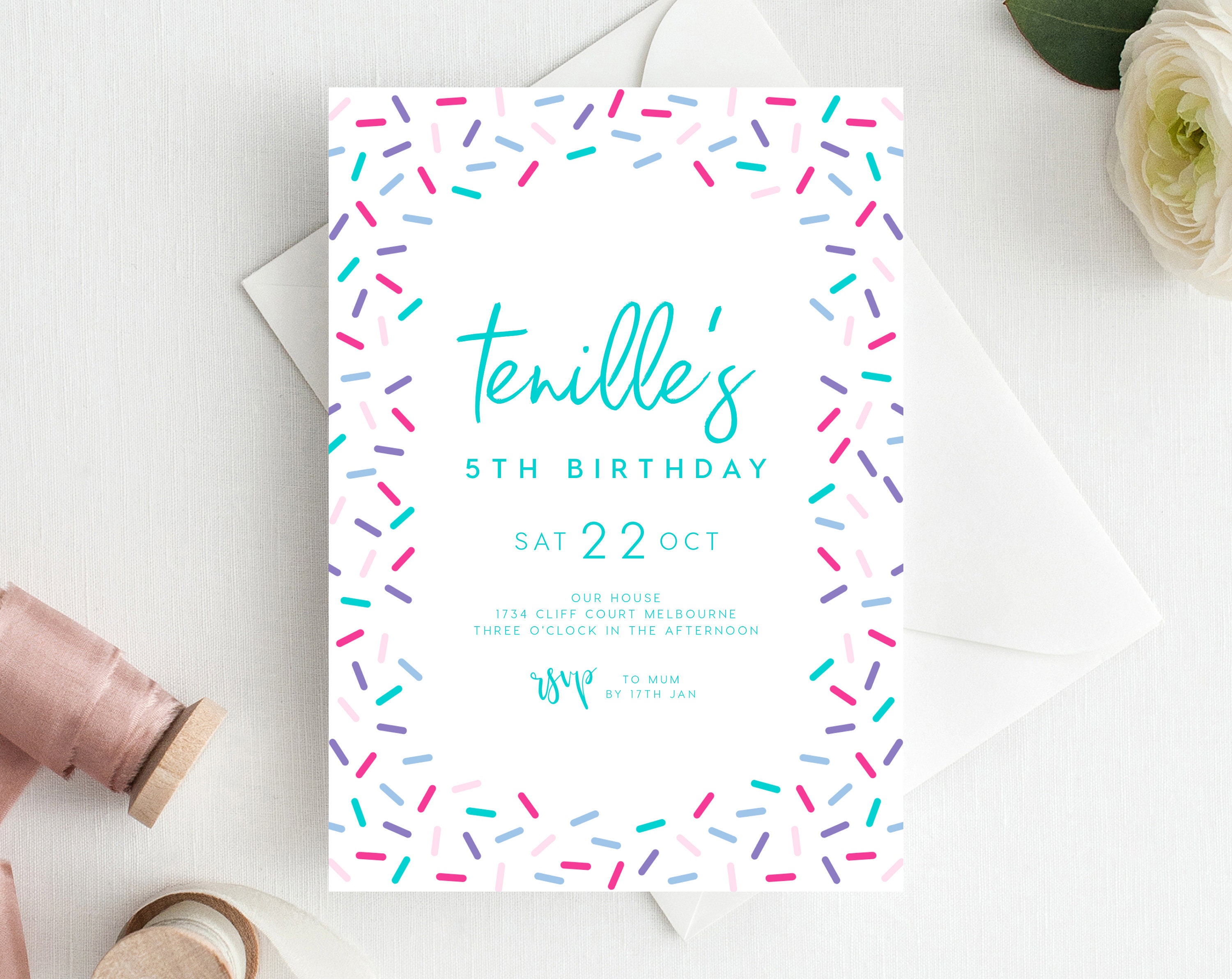 5th Birthday Invitation INSTANT DOWNLOAD Fifth Birthday Invite 5th-birthday-party-invitation-custom-personalized-instant-download