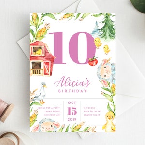 10th Birthday Invitation INSTANT DOWNLOAD tenth birthday invite, Farm party Invite, Farm Animals, Country