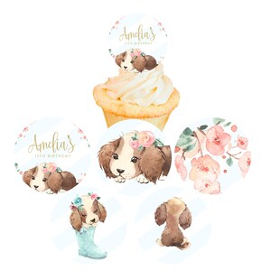 Cupcake Party Toppers, Printable Baking Party, Birthday Sprinkle, Cupcake Decor, Girls Birthday Cupcake Printables, Template - Puppy