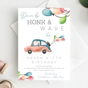 7th Birthday Invitation INSTANT DOWNLOAD seventh birthday invite Drive by honk and wave, Iso Party, Drive by Party, Quarantine
