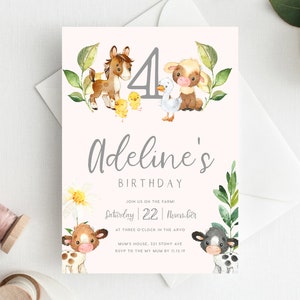 4th Birthday Invitation INSTANT DOWNLOAD fourth birthday invite, Farm party Invite, Farm Animals, Country