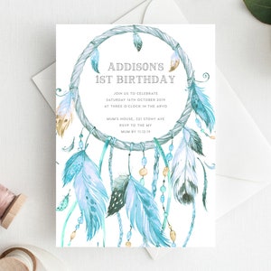 1st Birthday Invitation INSTANT DOWNLOAD first birthday invite, Wild One Birthday Invite, Girl's, Wild West, Teepee, Dreamcatcher Invite