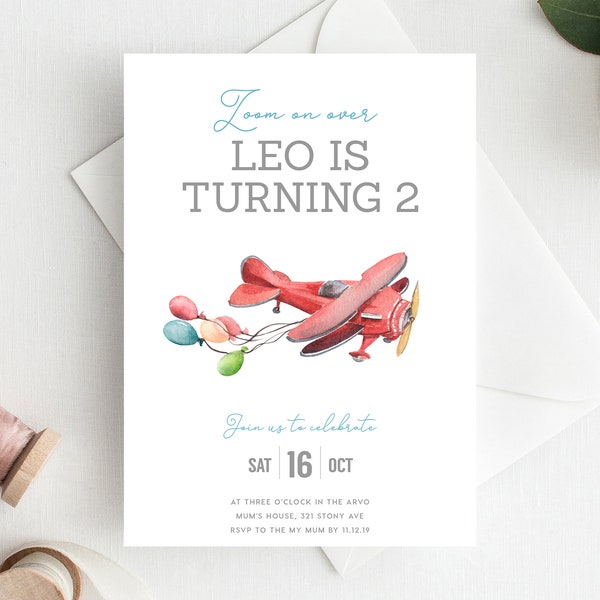 2nd Birthday Invitation INSTANT DOWNLOAD second birthday invite, Editable Plane Birthday Invite, Boys Birthday, Zoom, Planes