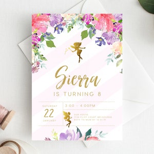 8th Birthday Invitation INSTANT DOWNLOAD eighth birthday invite, Editable Fairy Birthday Invite, Girls Invite, Fairies, Magic