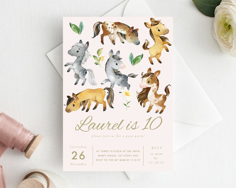 Horse Party Horses Ponies Pony Riding 10th Birthday Invitation INSTANT DOWNLOAD tenth birthday invite