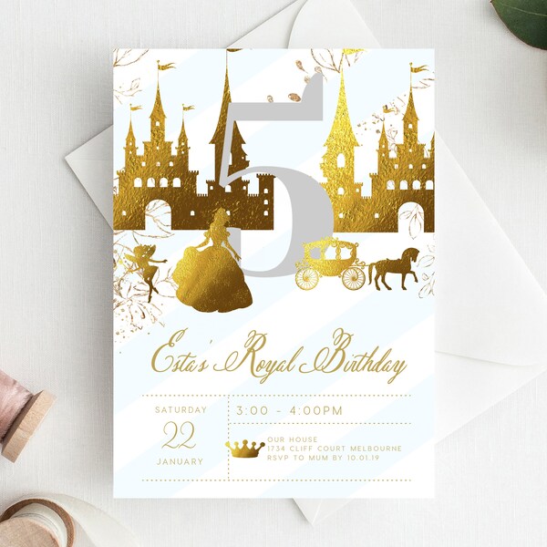 5th Birthday Invitation INSTANT DOWNLOAD fifth birthday invite, princess, royal party, fairytale, castle