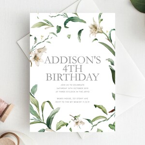 4th Birthday Invitation INSTANT DOWNLOAD fourth birthday invite, Floral Invite, Flowers, Blush Pink, Garden Party