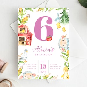 6th Birthday Invitation INSTANT DOWNLOAD sixth birthday invite, Farm party Invite, Farm Animals, Country