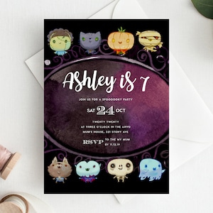7th Birthday Invitation INSTANT DOWNLOAD seventh birthday invite Spooky Party, Halloween, Ghosts, Scary