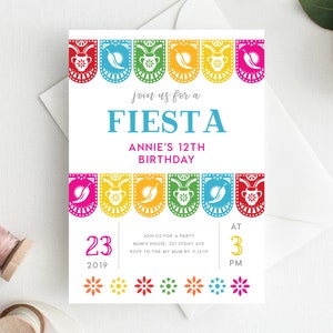 12th Birthday Invitation INSTANT DOWNLOAD twelth birthday invite, Fiesta party Invite, Llama, Mexican, Colourful