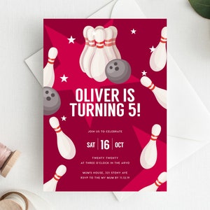 5. Geburtstagseinladung INSTANT DOWNLOAD fünfter Geburtstag einladen, Bowling Geburtstag einladen, Jungen Geburtstag, Ten Pin Bowling, Spiele