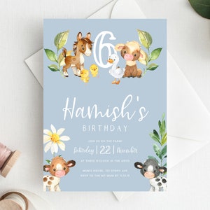 6th Birthday Invitation INSTANT DOWNLOAD sixth birthday invite, Farm party Invite, Farm Animals, Country
