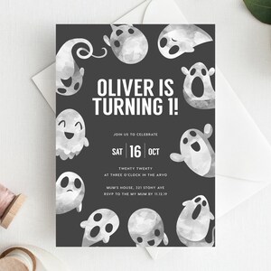 1st Birthday Invitation INSTANT DOWNLOAD first birthday invite, Spooky Party, Halloween, Ghosts, Scary