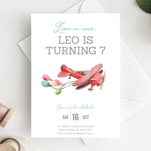 7th Birthday Invitation INSTANT DOWNLOAD seventh birthday invite Editable Plane Birthday Invite, Boys Birthday, Zoom, Planes