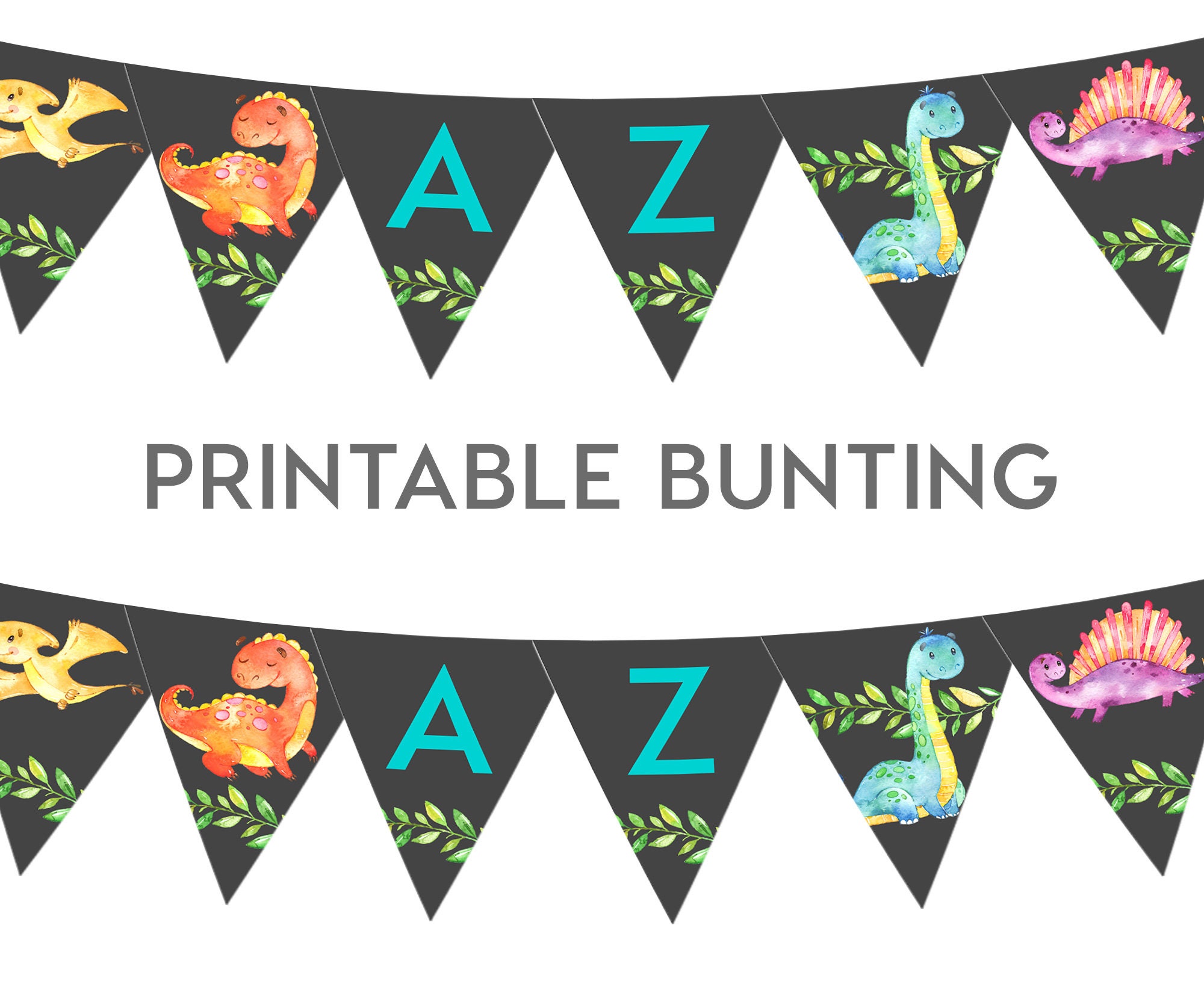dinosaur-bunting-birthday-decorations-instant-download-bunting-template-triangle-bunting-flap-template-printable-flags-etsy