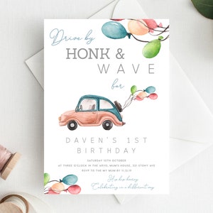 1st Birthday Invitation INSTANT DOWNLOAD first birthday invite, Drive by honk and wave, Iso Party, Drive by Party, Quarantine