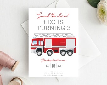 3rd Birthday Invitation INSTANT DOWNLOAD third birthday invite, fire truck, firetruck invitation, truck party, firetrucks, fireman