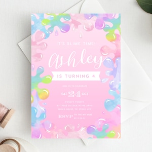 4th Birthday Invitation INSTANT DOWNLOAD fourth birthday invite, slime, slime party, slime birthday, pink, science party
