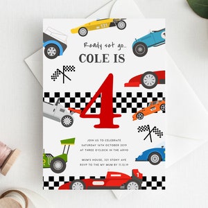 4e verjaardag uitnodiging INSTANT DOWNLOAD vierde verjaardag uitnodigen, bewerkbare Racing verjaardag uitnodigen, jongens verjaardag, auto, Racer, auto's