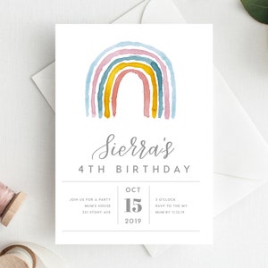 4ta invitación de cumpleaños DESCARGA INSTANTE cuarta invitación de cumpleaños, cumpleaños de las niñas, arco iris, fiesta del arco iris, sol