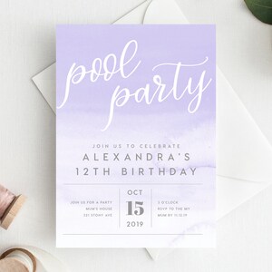 12th Birthday Invitation INSTANT DOWNLOAD twelth birthday invite, Pool party Invite, Swimming, Ombre, Pool