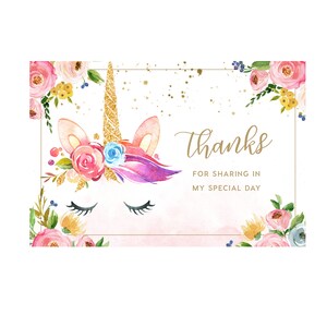 Unicorn Flat Bedankkaart INSTANT DOWNLOAD, Afdrukbare Bedankt Opmerking Tag, DIY Afdrukbare Decoraties, Templett, Verjaardag Bedankt Kaart