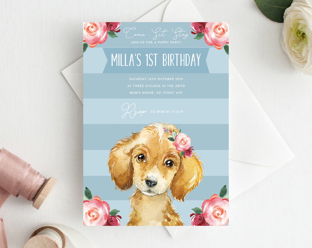 1st Birthday Invitation INSTANT DOWNLOAD First Birthday Invite, Puppy ...