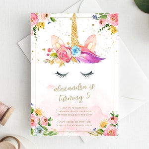 5th Birthday Invitation INSTANT DOWNLOAD fifth birthday invite, unicorn party, unicorn birthday, unicorns, pony