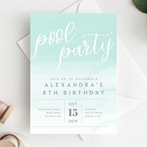 8th Birthday Invitation INSTANT DOWNLOAD eighth birthday invite, Pool party Invite, Swimming, Ombre, Pool
