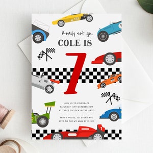 7th Birthday Invitation INSTANT DOWNLOAD seventh birthday invite Editable Racing Birthday Invite, Boys Birthday, Car, Racer, Cars