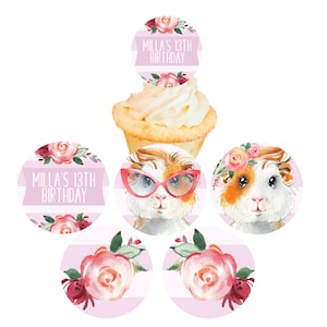 Cupcake Party Toppers, Printable Baking Party, Birthday Sprinkle, Cupcake Decor, Girls Birthday Cupcake Printables, Template - Guinea Pig