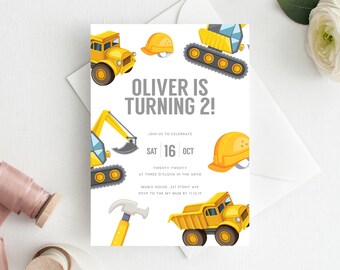 2nd Birthday Invitation INSTANT DOWNLOAD second birthday invite, Editable Construction Birthday Invite, Boys Birthday, Digger, Builder