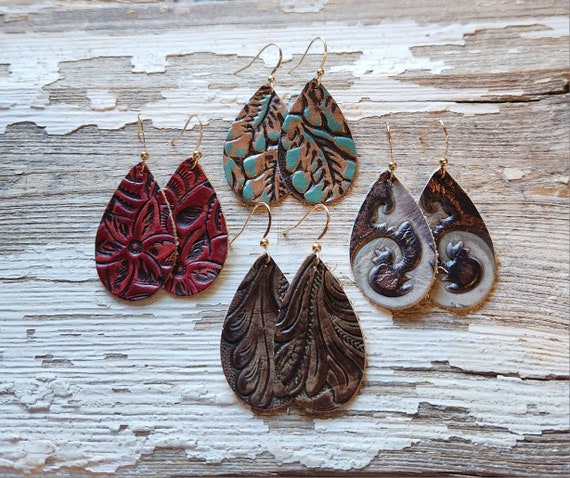 Western leather earrings deals