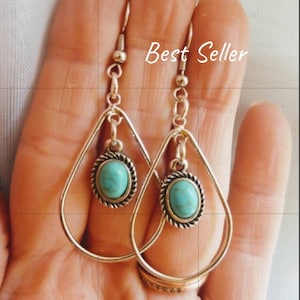 Turquoise Earrings, Hoops, Western, Cowgirl, Southwestern, Punchy, Dangle and Drop,  Simple