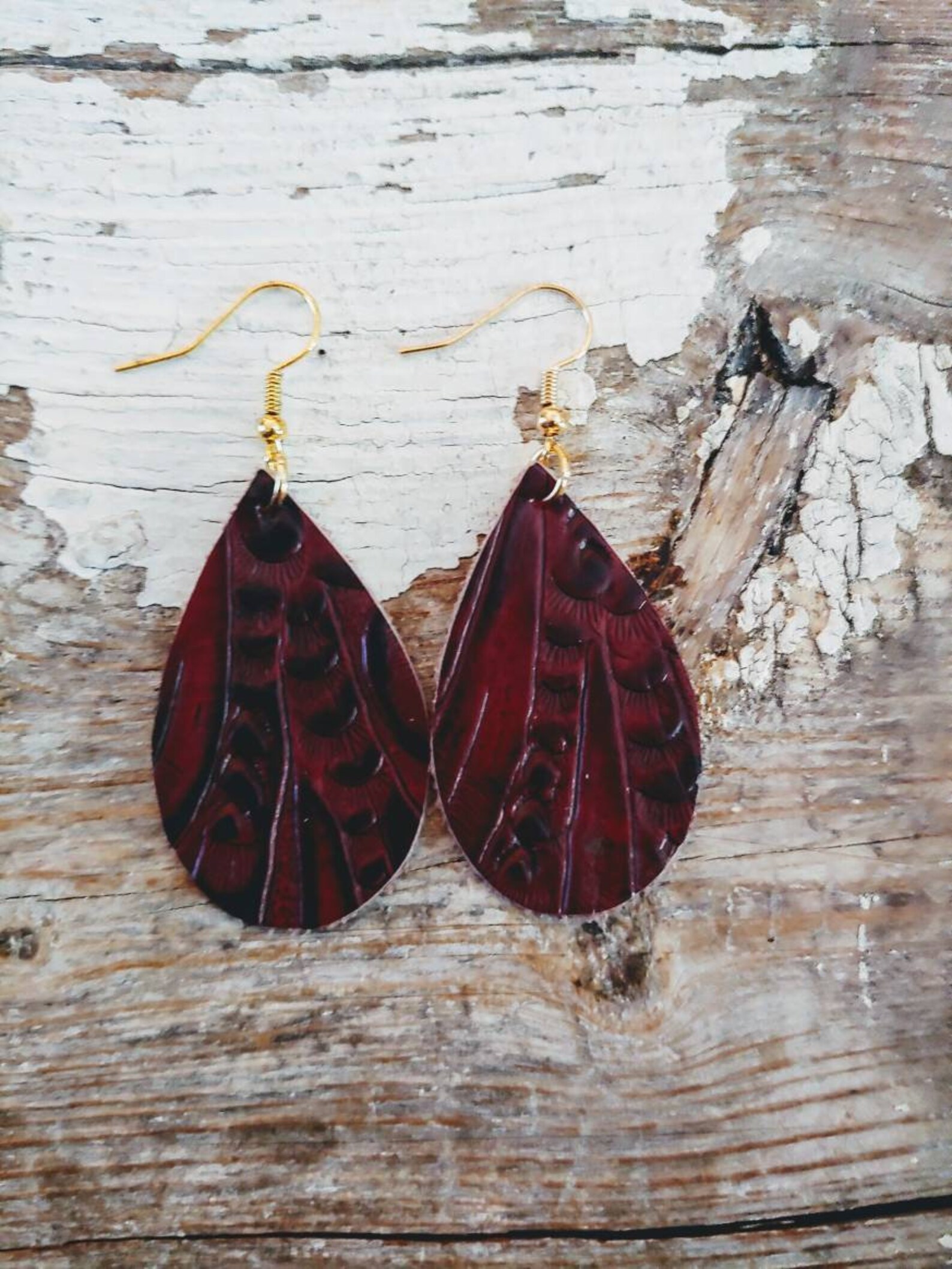 Western Leather Earrings Tooled Leather Earrings Leather Etsy