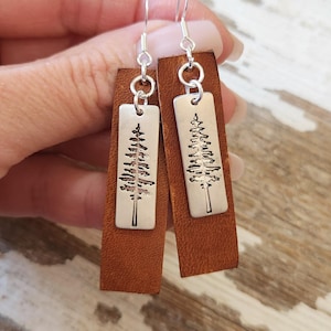 Leather Drop Earrings. Brown, Valentines, Country, Rustic, Handcrafted