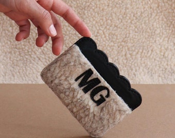 Personalized Sherpa Card Holder: Vegan Leather monogram Wallet