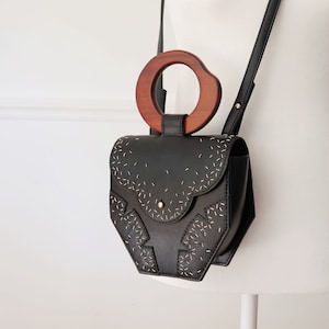 Schwarze Umhängetasche, kleine Umhängetasche, veganes Leder Geldbörse Tasche, Muttertagsgeschenk, Abendtasche