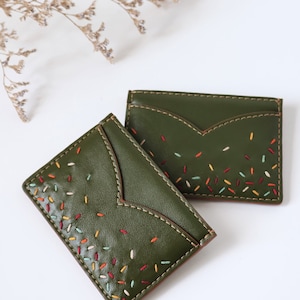 Personalized Leather Card Holder, Vegan Leather, Embroidered Credit card holder, mothers day gift