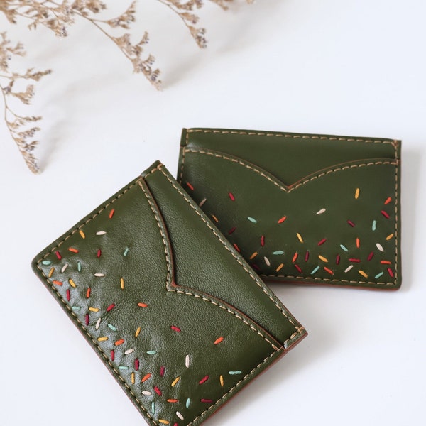 Personalized Leather Card Holder, Vegan Leather, Embroidered Credit card holder, mothers day gift