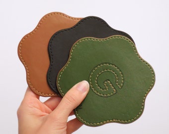 Personalized Vegan Leather Coaster Set of 2, Wavy custom Decor, House warming gift