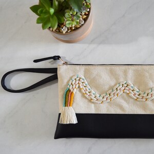 Pochette arc-en-ciel en toile et cuir, sac cosmétique, trousse de maquillage, cuir végétalien, cuir végétalien, cadeau personnalisé, brodé, pour maman, Boho
