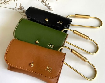 Personalized Vegan Leather Card Holder Keychain: Cactus Leather Bag Charm